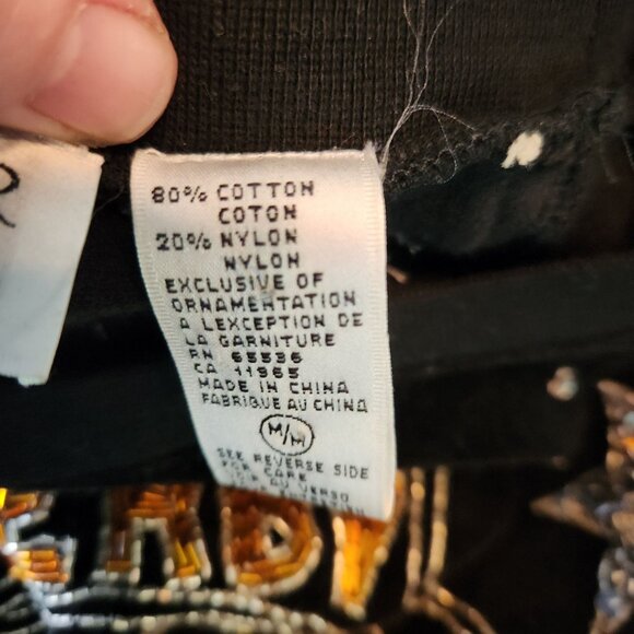 Vintage Bonnie Boerer 80s Black Sequin Velour Top Hollywood Club Graphic Medium - Picture 6 of 6